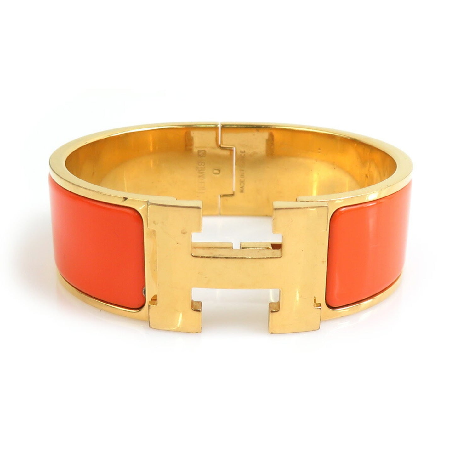 Hermes Hermès Click-Clack Metal Enamel Bangle Bracelet in Gold and Orange for Women (e60667a)