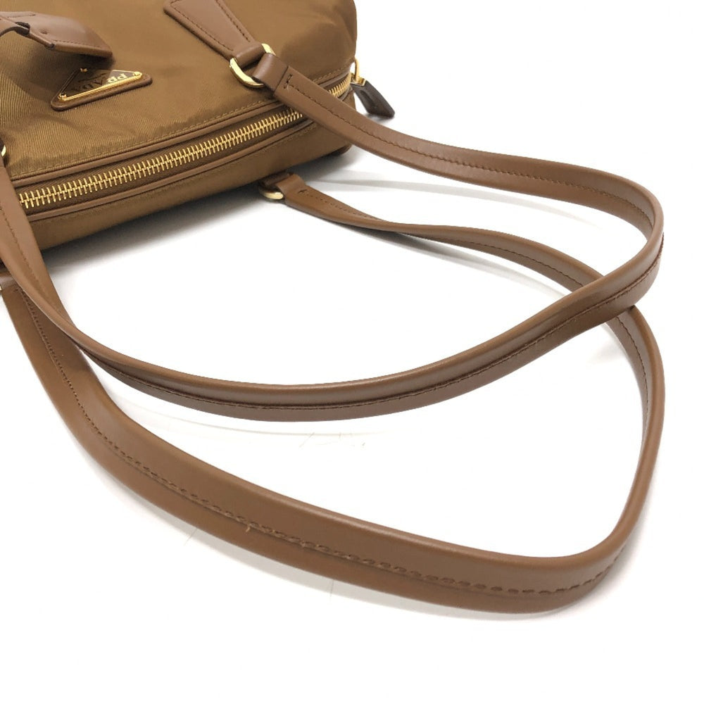 PRADA 1BB127 Padlock Top Handle Medium Shoulder Bag Nylon Leather Women's Brown Like New — Like New