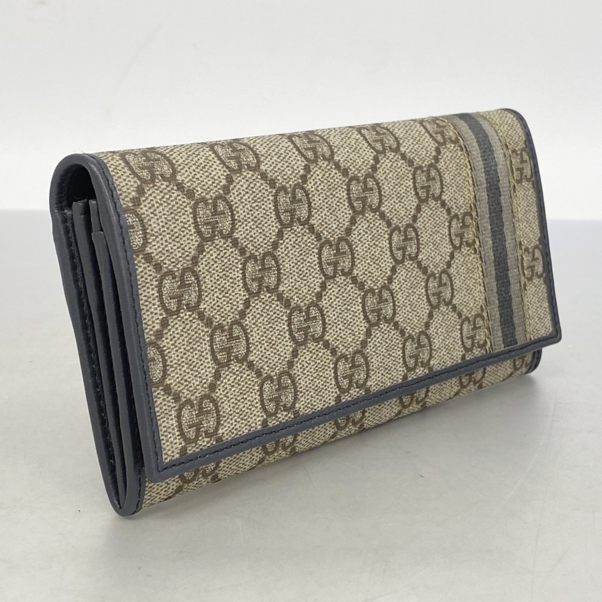 Gucci GG Supreme Long Wallet 212186 Brown Gray Men's