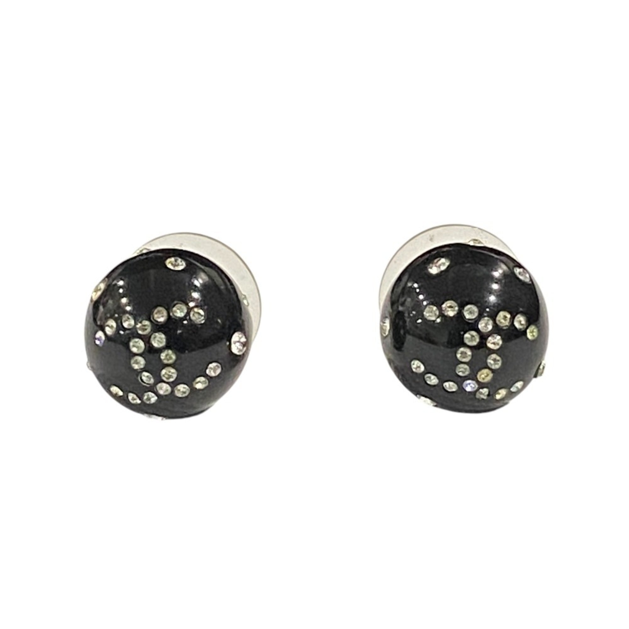 08A CHANEL Coco Mark Rhinestone Ball Stud Earrings, Black, Women's — Like New