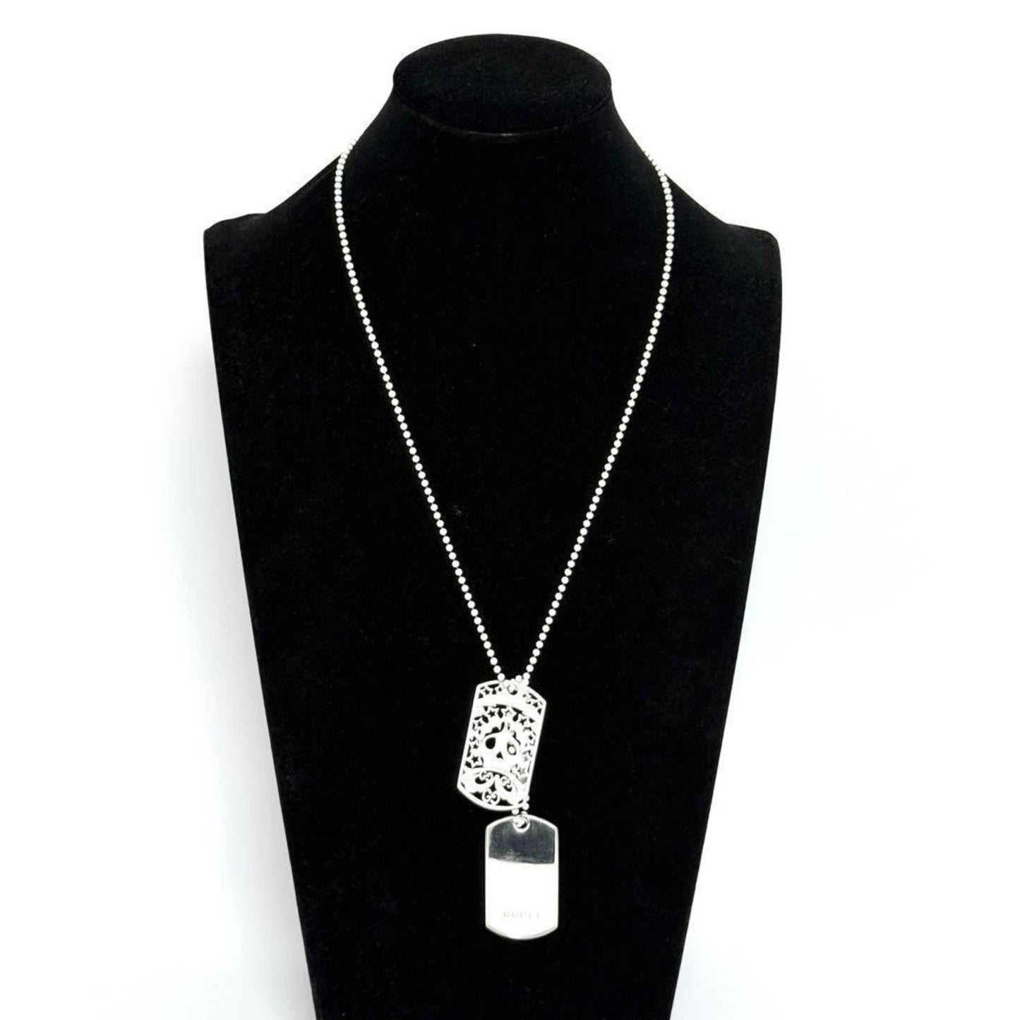 Gucci Men's Skull Dog Tag Pendant Necklace Silver