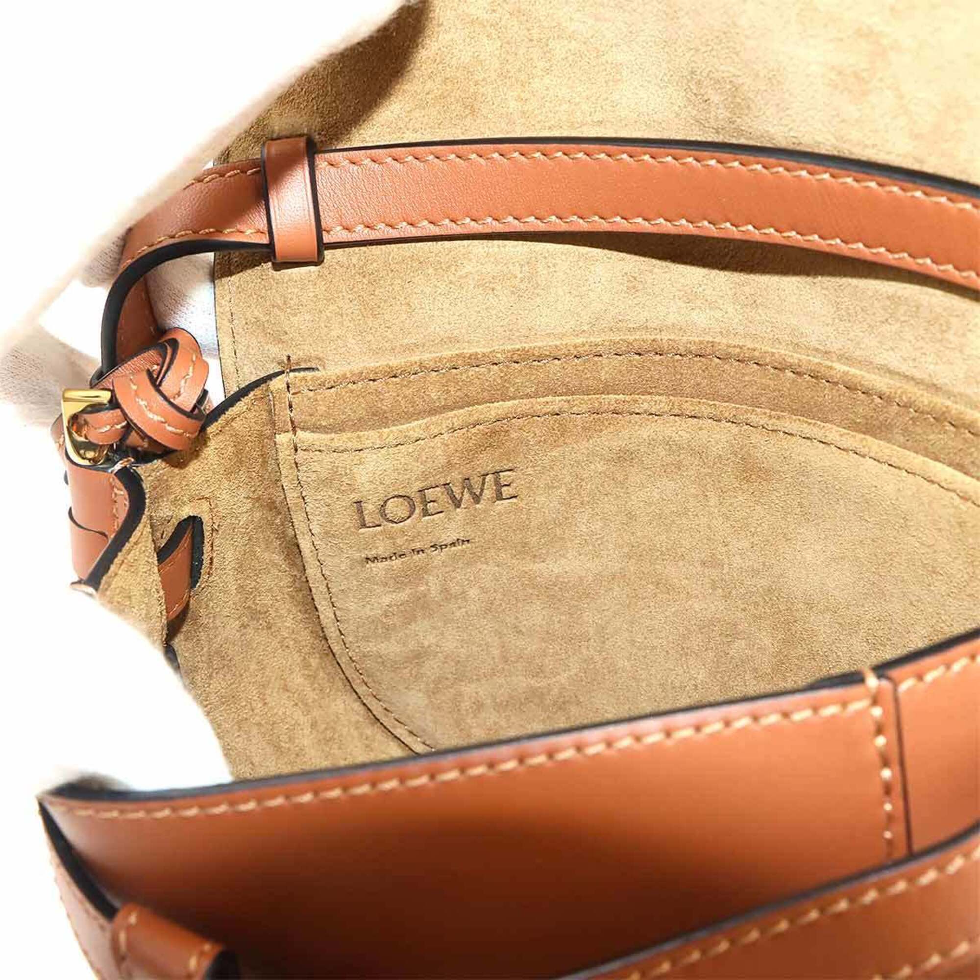 Loewe Mini Gate Dual Shoulder Handbag, Leather, Brown, Gold Hardware — Like New