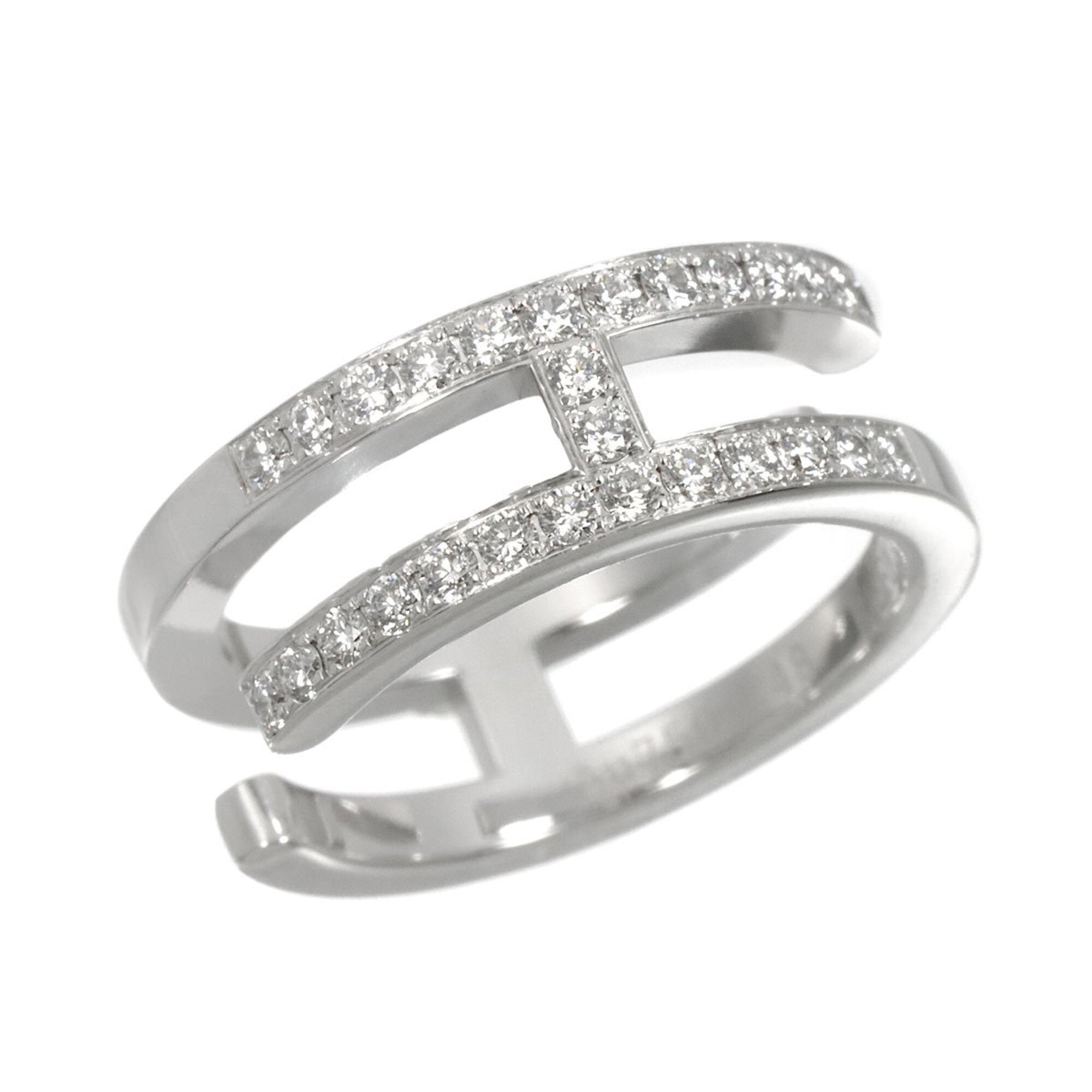 Hermes Ariane Chaine d'Ancre #48 Ring with Diamonds, 18K White Gold (750) — Like New
