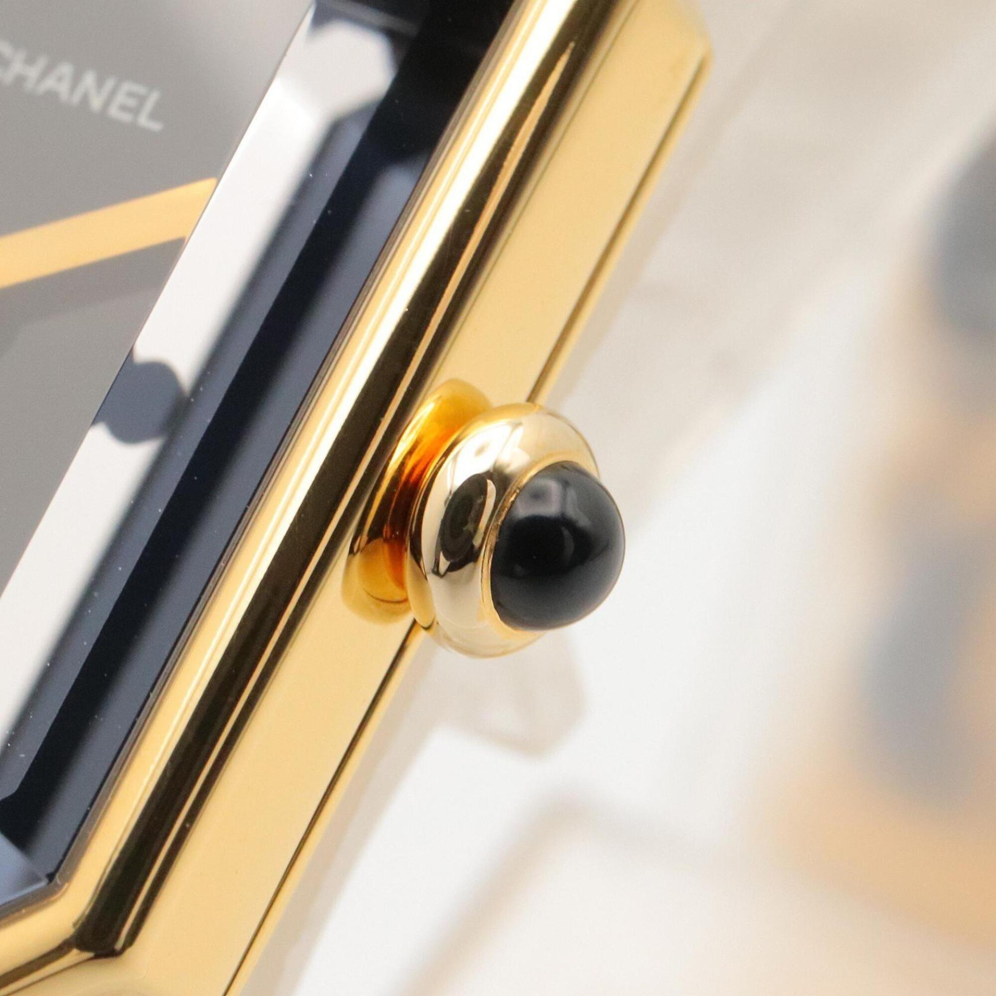 Chanel CHANEL Première M Wristwatch, Gold Plated (GP), Leather Strap, Women's, Black, H0001 — Very Good