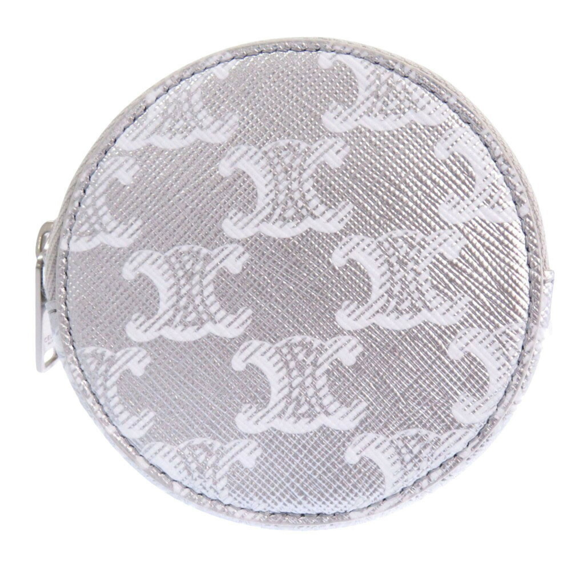 Celine Triomphe Leather Silver Coin Case 0117CELINE