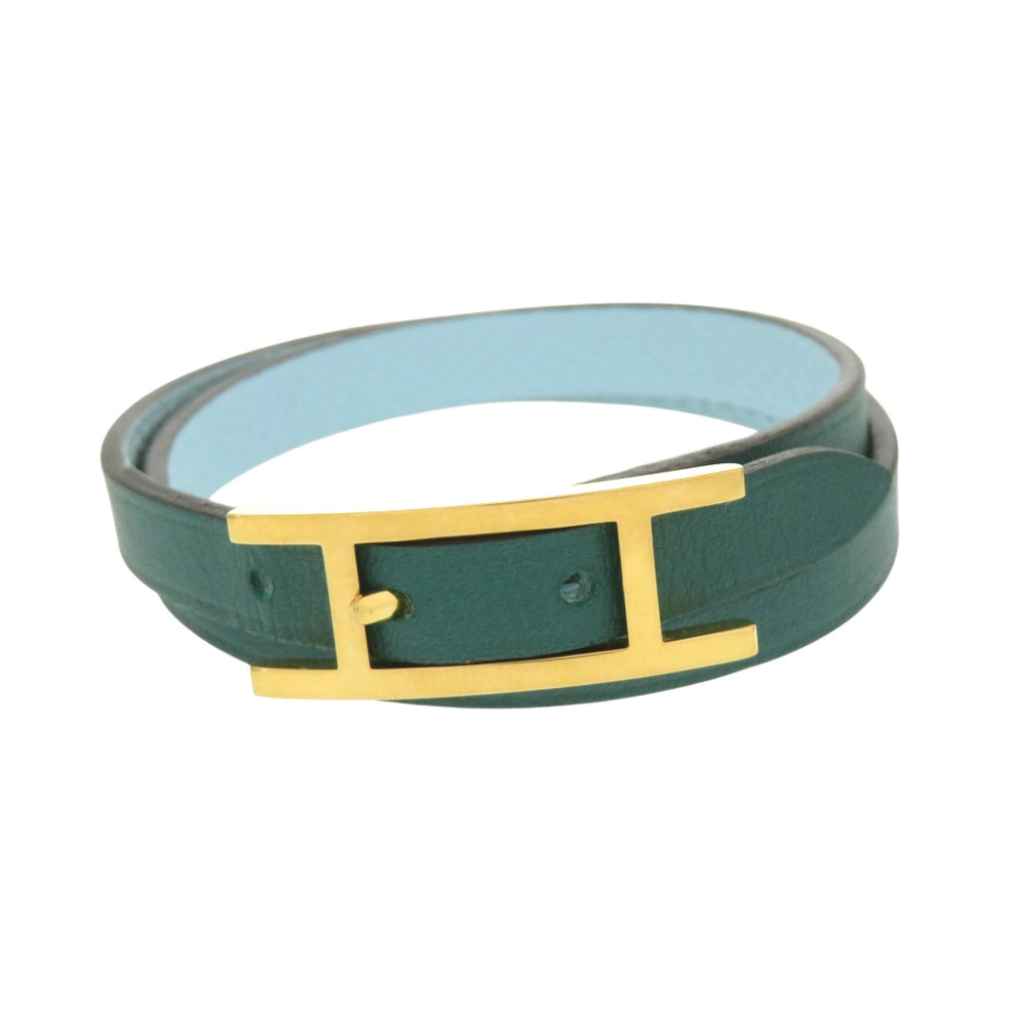 Hermes Double Strand Behapi Tour Bracelet, Veau Swift and Epsom Leather, Light Blue Green, 1484HERMES — Like New