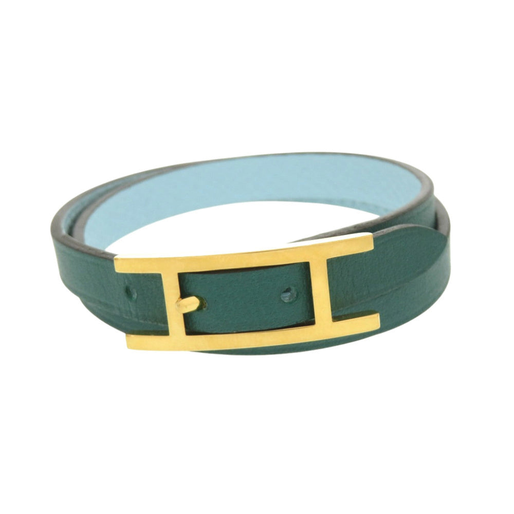Hermes Double Strand Behapi Tour Bracelet, Veau Swift and Epsom Leather, Light Blue Green, 1484HERMES — Like New