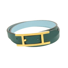 Hermes Double Strand Behapi Tour Bracelet, Veau Swift and Epsom Leather, Light Blue Green, 1484HERMES — Like New