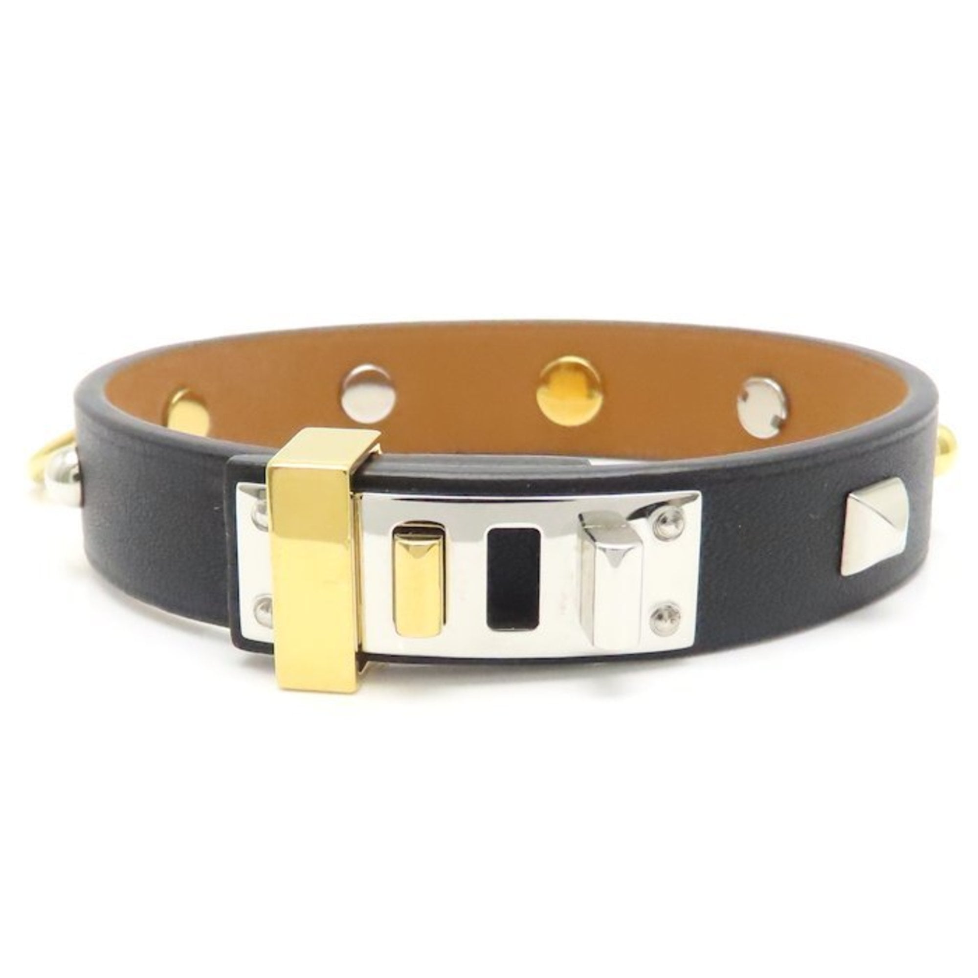HERMES Mini Dog Square Crew Bracelet in Leather and Brass, Women's, 294928