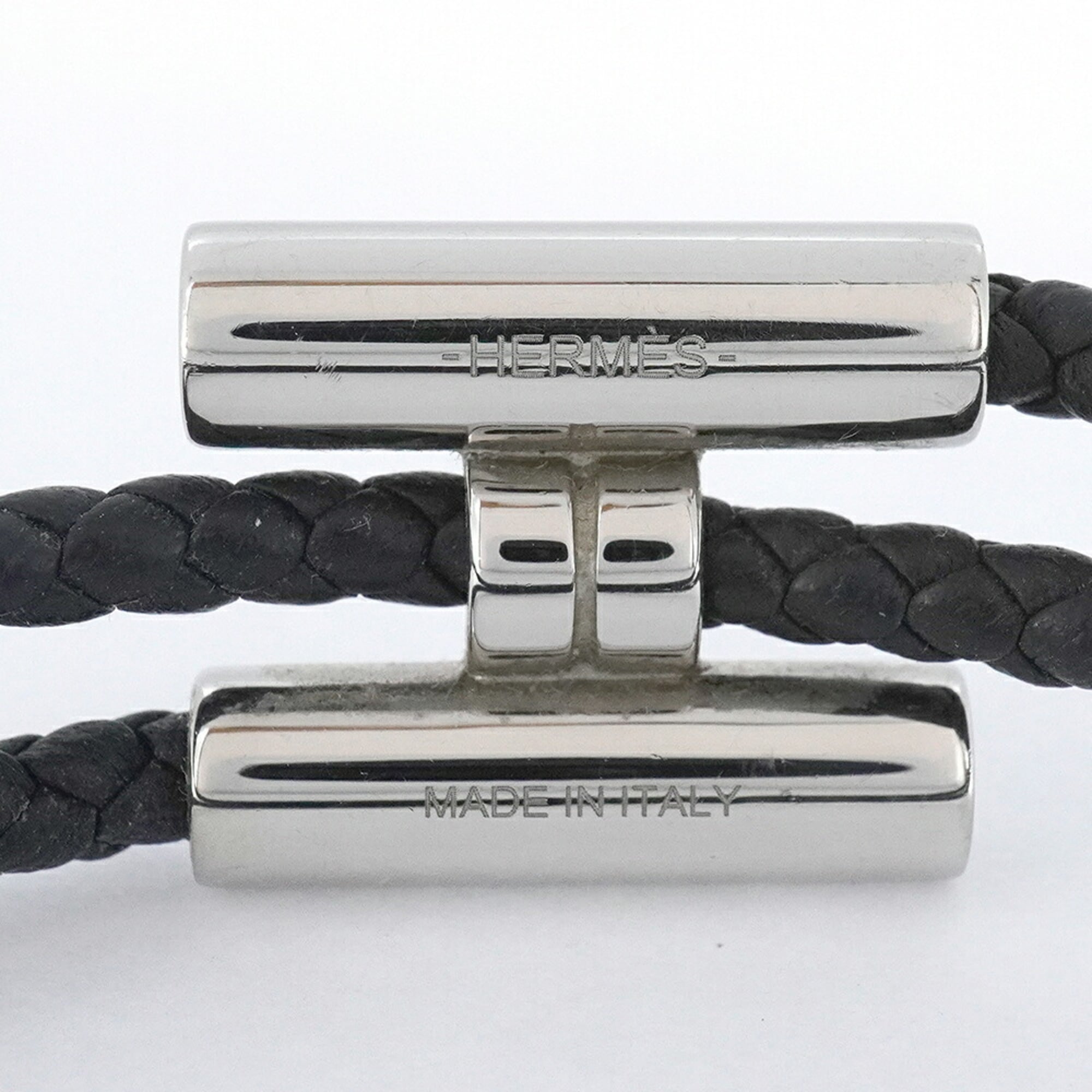 Hermes Tourni Bracelet in Metal, Leather, Silver and Black for Women