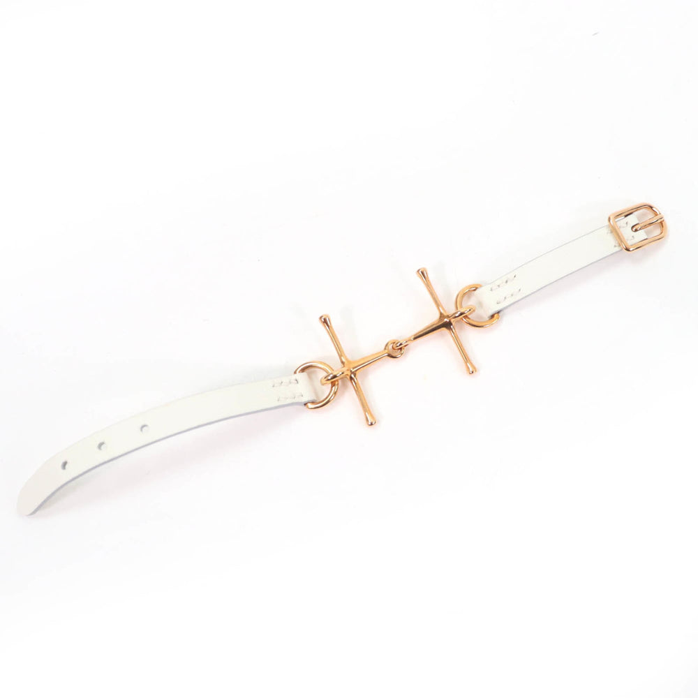 HERMES Mall Bracelet, Pink Gold Hardware, White Leather, T2, C Stamp, Box and Dust Bag Included, Made in France, Women's — Like New