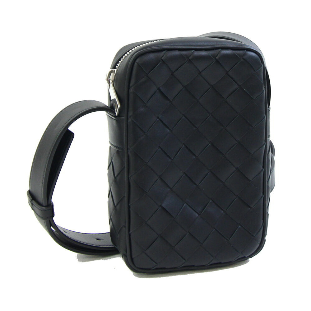 Bottega Veneta Intrecciato Shoulder Bag 743214 Black Leather Crossbody Pouch Smartphone for Men and Women BOTTEGA VENETA — Like New