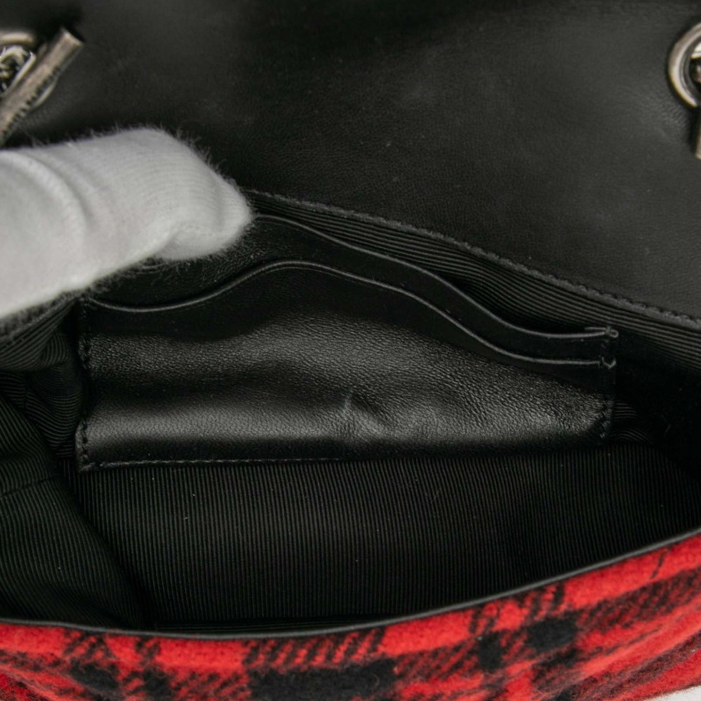 Saint Laurent Baby Chai Chain Shoulder Bag 399289 Red Black Wool Leather Women's SAINT LAURENT