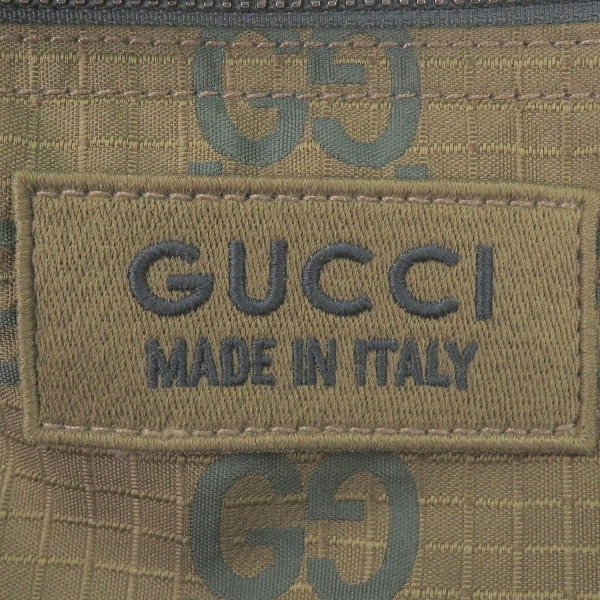 GUCCI 792287 Ripstop Nylon GG Logo Pattern Belt Bag/Body Bag/Waist Pouch with Patch, Khaki, Made in Italy, Men's — Like New