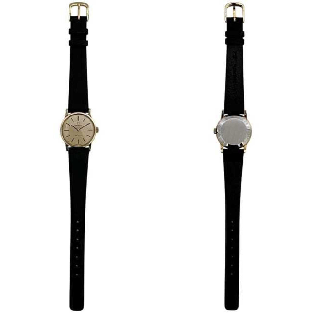 Omega De Ville Watch f-25030 Gold Black Women's SS Leather Manual Winding OMEGA Dial Analog Stainless Steel — Good