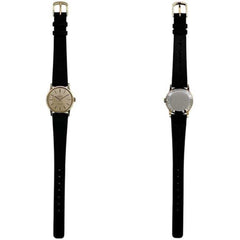 Omega De Ville Watch f-25030 Gold Black Women's SS Leather Manual Winding OMEGA Dial Analog Stainless Steel — Good