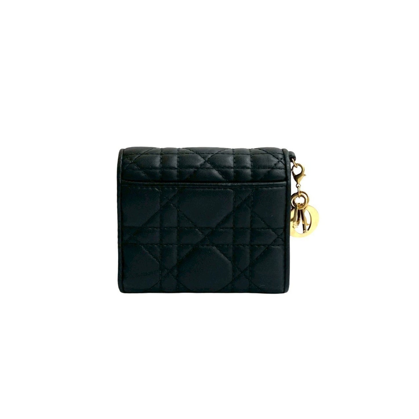 Christian Dior Lady Lotus Cannage Leather Tri-fold Wallet in Black 46865
