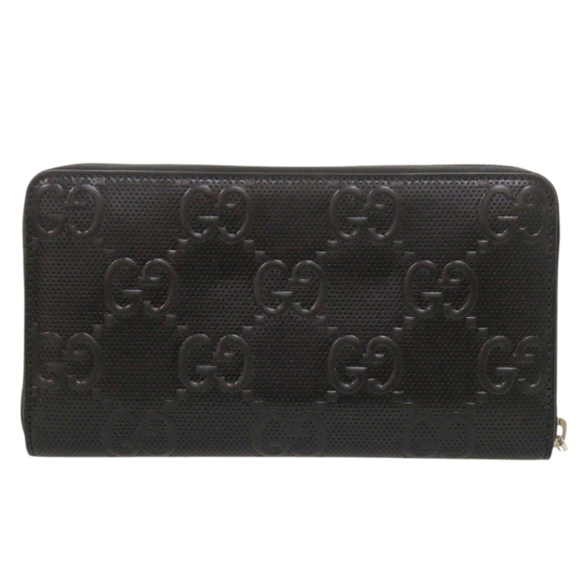 Like new Gucci Zip Around Organizer 625563 GG embossed leather black long wallet 0040