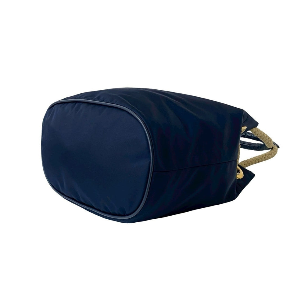 PRADA Prada Triangle Logo Plate with Metal Hardware Nylon and Leather Shoulder Bag/Handbag/Tote Bag Navy 34484 — Like New