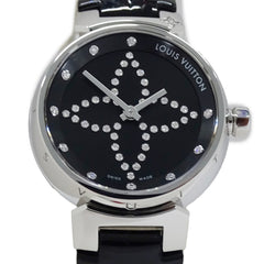 Louis Vuitton LOUIS VUITTON Women's Watch Tambour Forever Diamond Quartz QZ Stainless Steel SS Leather Q12M5 Silver Black — Good
