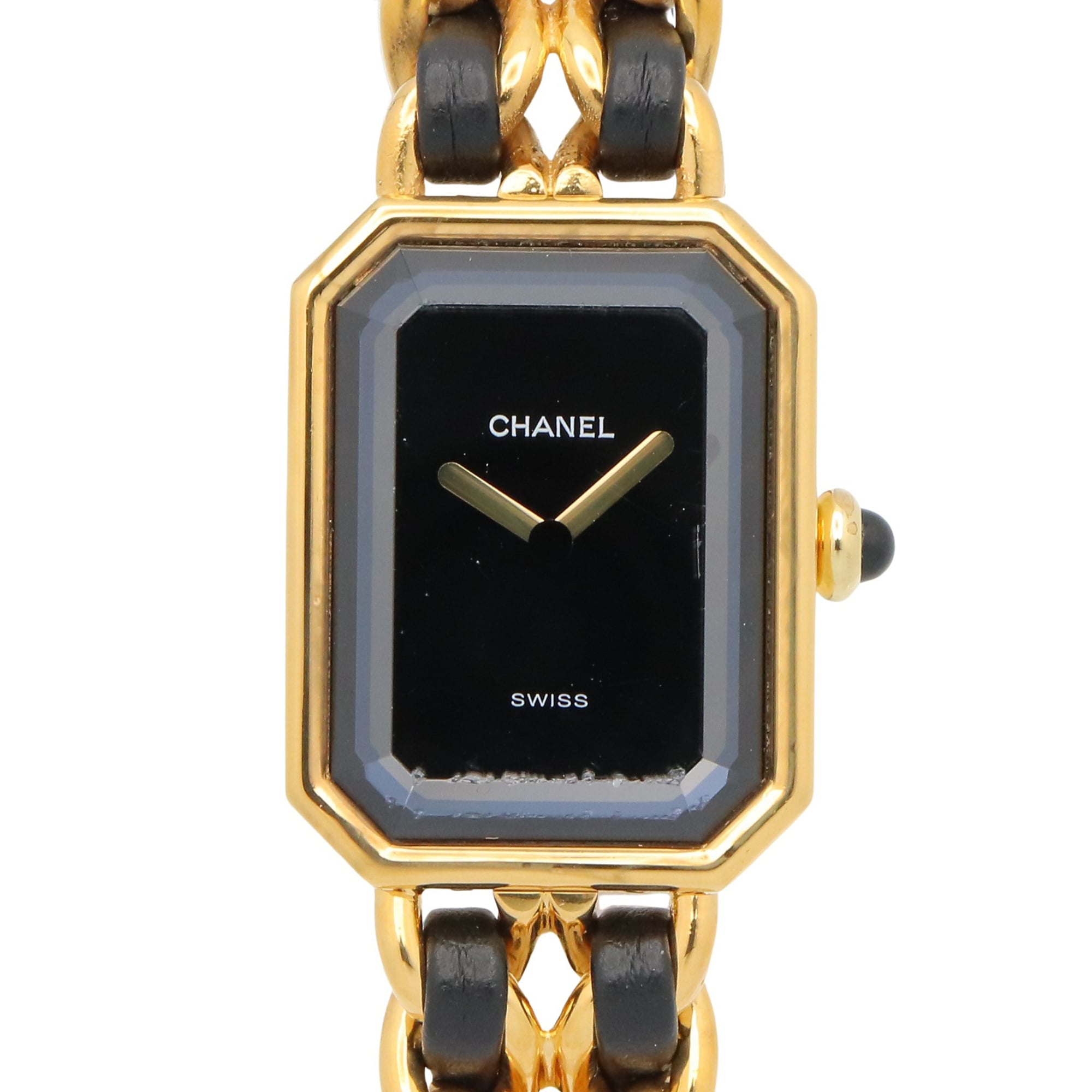Chanel CHANEL Première XL Watch, Gold Plated (GP), Leather Strap, Women's, Black, H0001 — Very Good