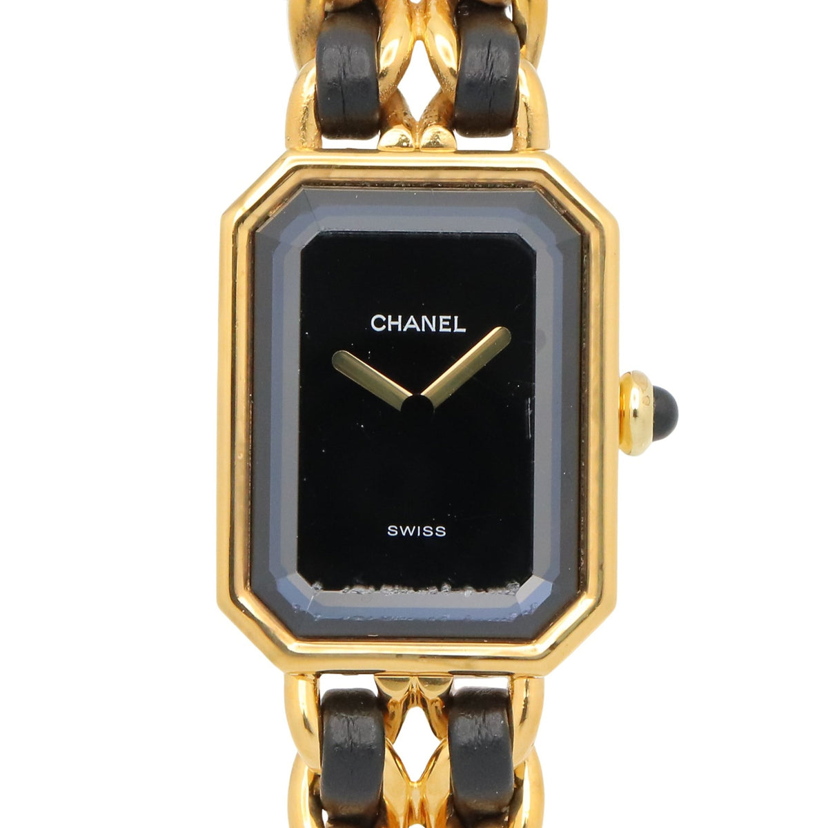 Chanel CHANEL Première XL Watch, Gold Plated (GP), Leather Strap, Women's, Black, H0001 — Very Good