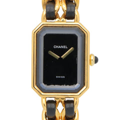 Chanel CHANEL Première XL Watch, Gold Plated (GP), Leather Strap, Women's, Black, H0001 — Very Good
