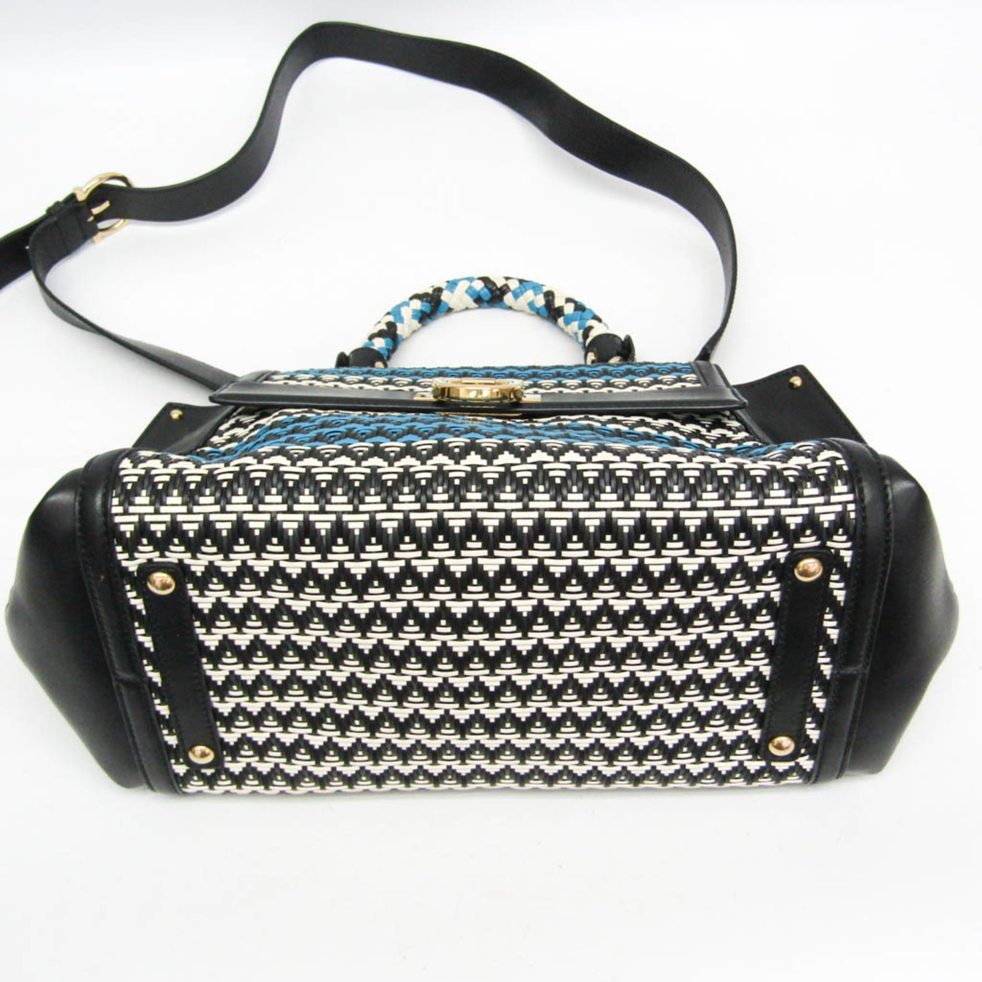 Salvatore Ferragamo Gancini Sophia DH-21 G175 Women's Leather Handbag,Shoulder Bag Black,Blue,White — Like New