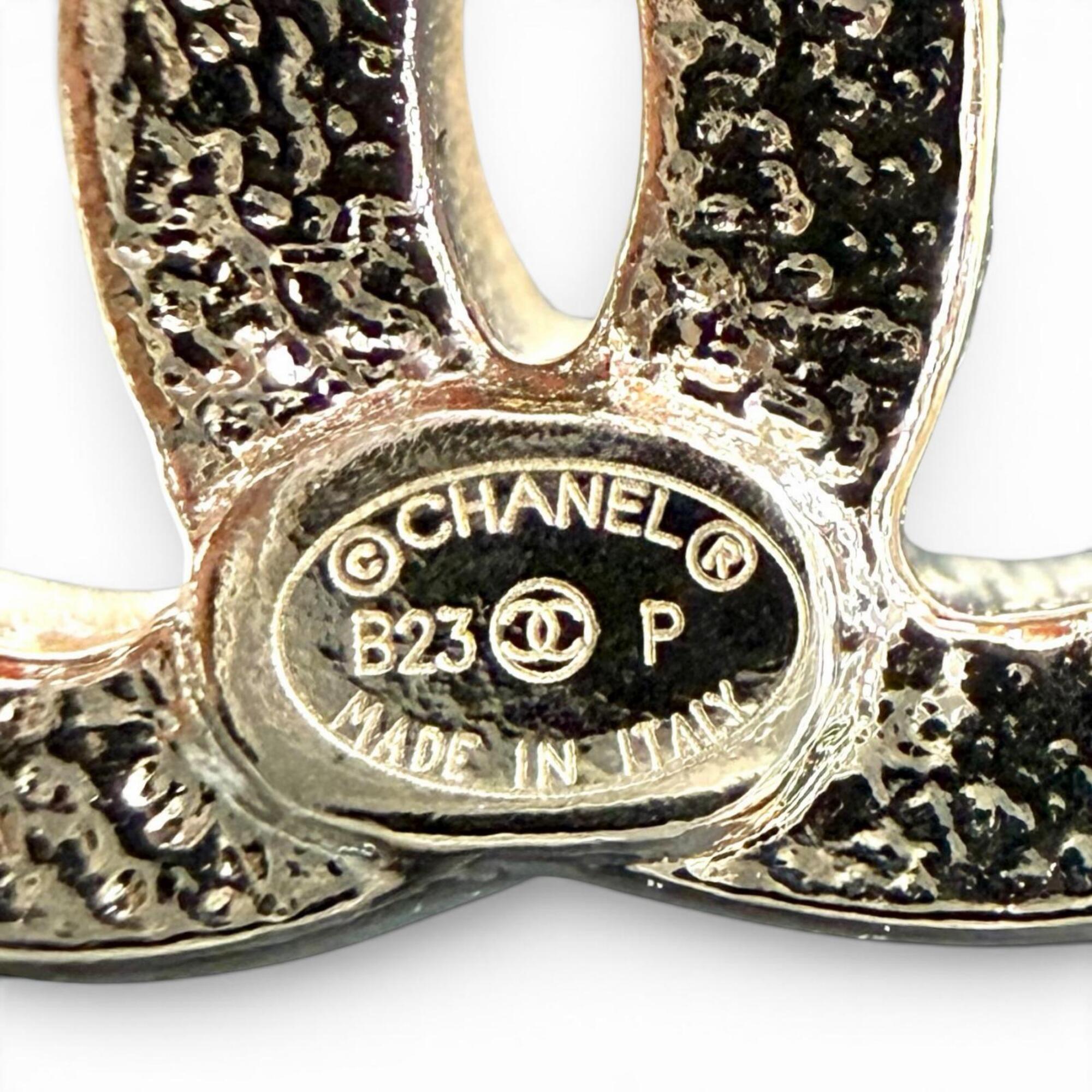 CHANEL B23P Coco Mark No. 5 Clover Rhinestone Earrings, Silver, Made in Italy, 2023 Model, Women's, with Box — Like New