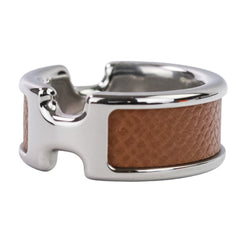 HERMES Olympe PM Ring, Small, Silver, Brown, Women's — Like New