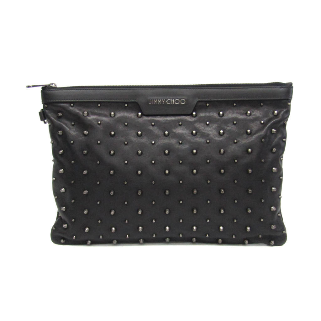 Jimmy Choo Studs Men,Women Leather Clutch Bag Black