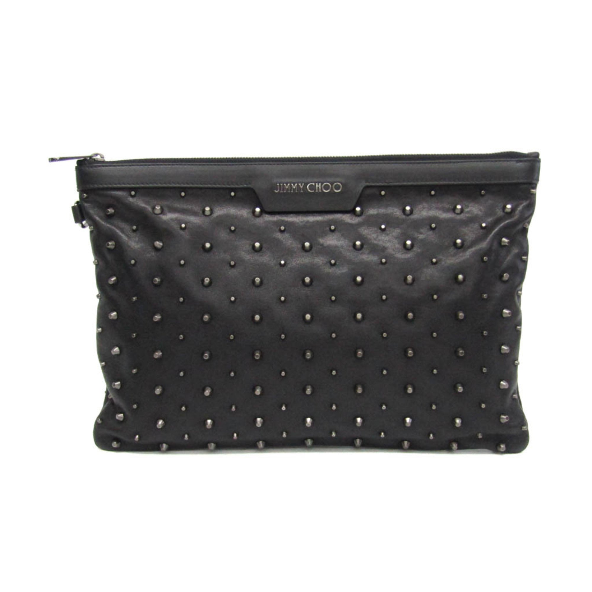 Jimmy Choo Studs Men,Women Leather Clutch Bag Black