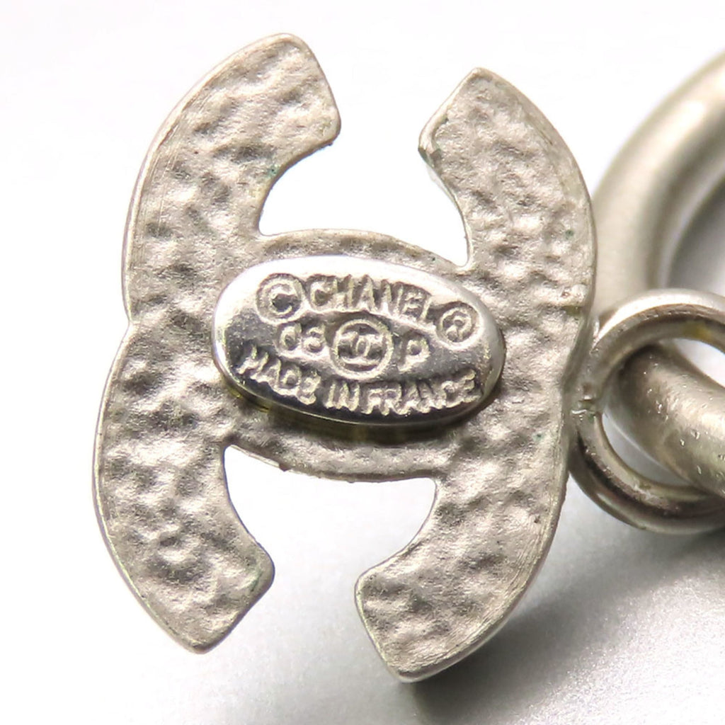 Chanel Earrings Coco Mark Metal White Plated Half Loop 06P Women's CHANEL