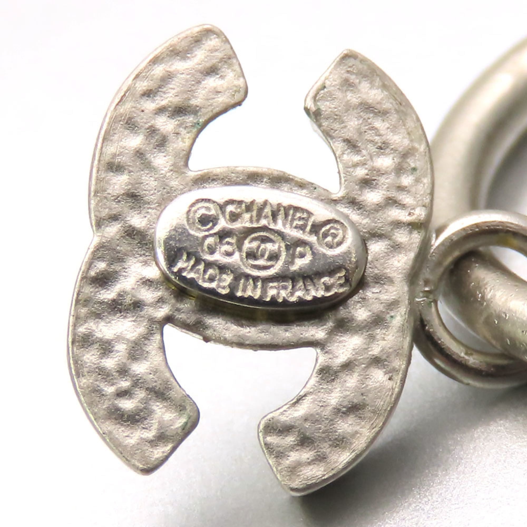 Chanel Earrings Coco Mark Metal White Plated Half Loop 06P Women's CHANEL