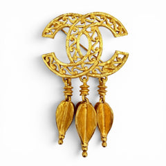 CHANEL Vintage 95A Coco Mark Brooch with Fringe, Gold, Made in France, Women's Accessory — Like New