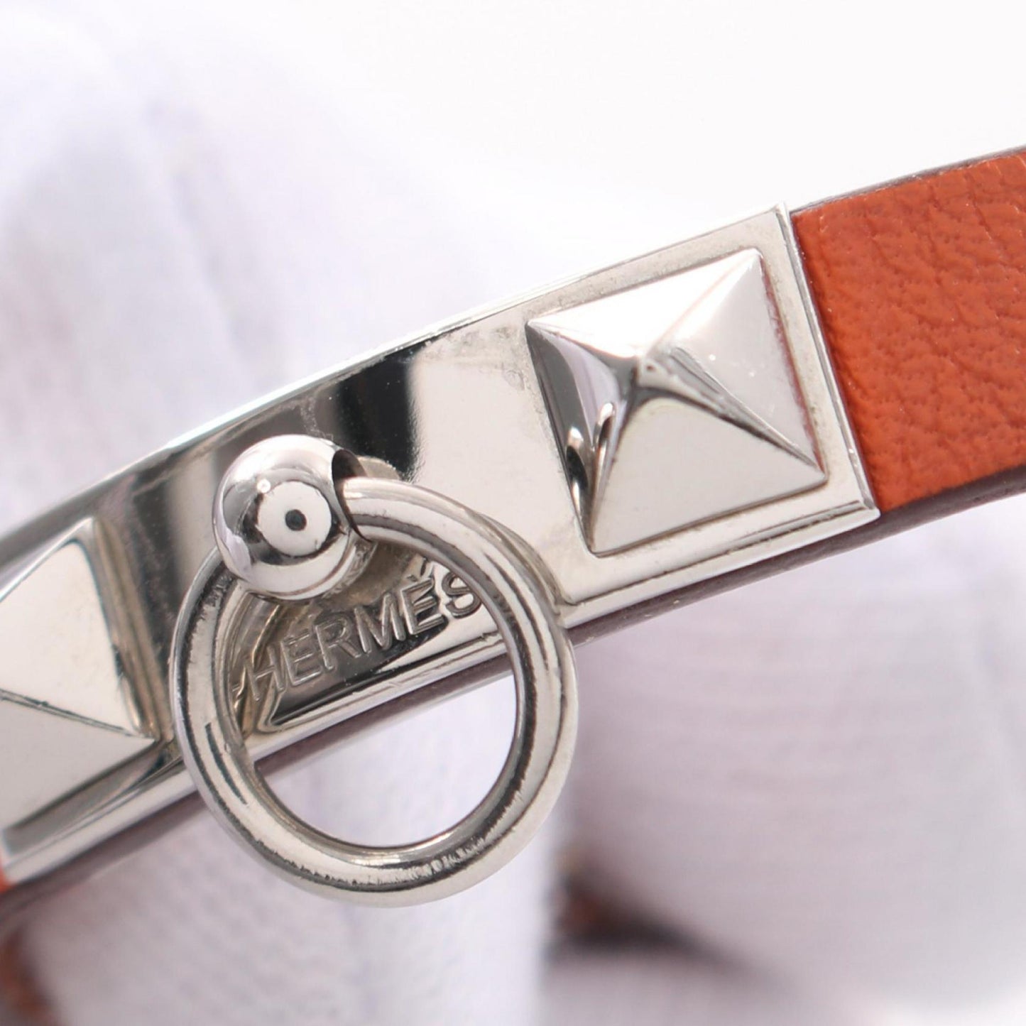 Hermes HERMES Rival Mini Bracelet Stainless Steel Swift Leather Ladies Orange Silver