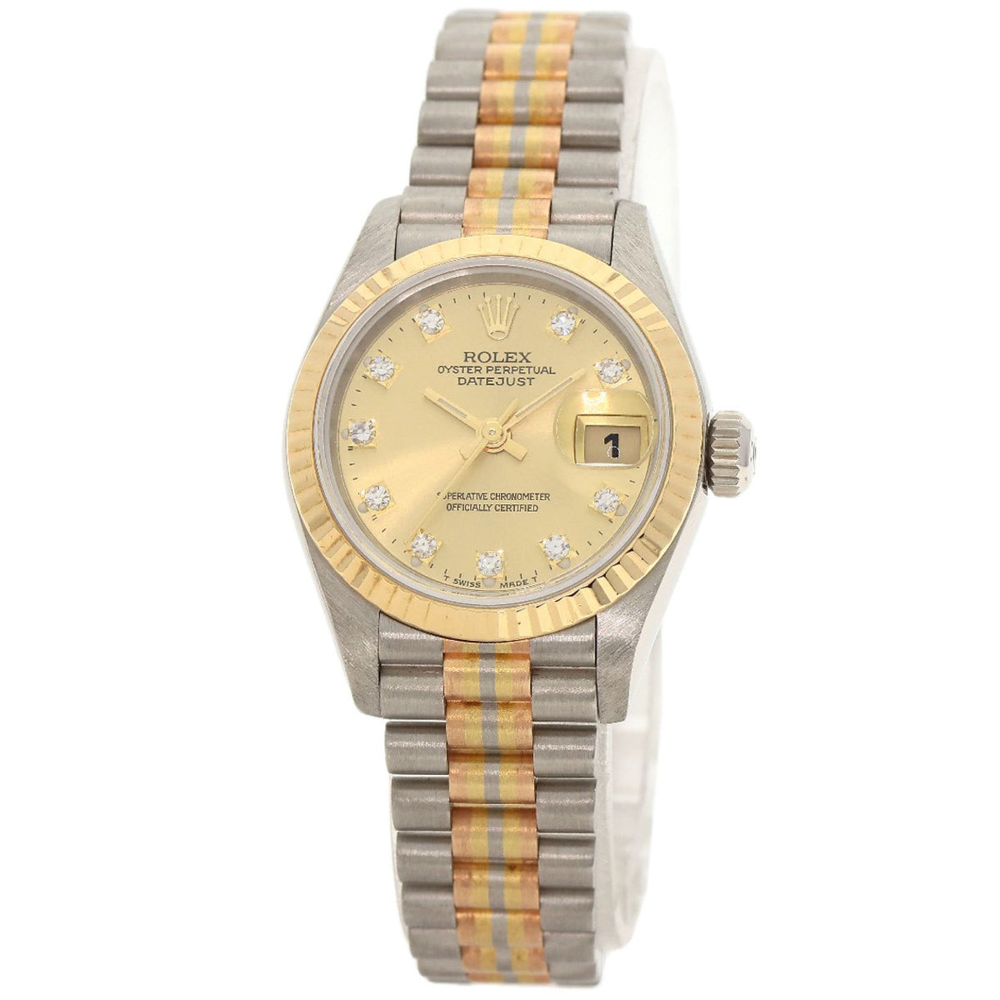 Rolex 69179BIC Datejust 10P Diamond Tridor Watch 18K White Gold 18KYG Ladies ROLEX