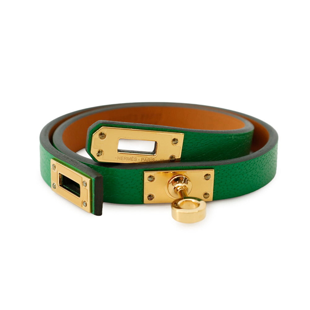 Hermes Mini Kelly Double Tour Bracelet, Bamboo, Chevre Mysore, U stamp, Size T2 — Like New