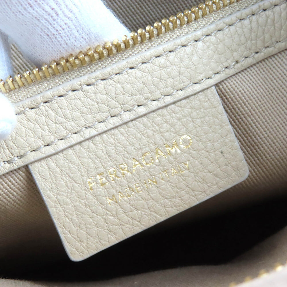 Salvatore Ferragamo FERRAGAMO 219861 Tote Bag M Calf Leather with Clochette, Can be Carried on Shoulder, Light Beige, Comes Dust Bag, Made in Italy, Women's — Like New