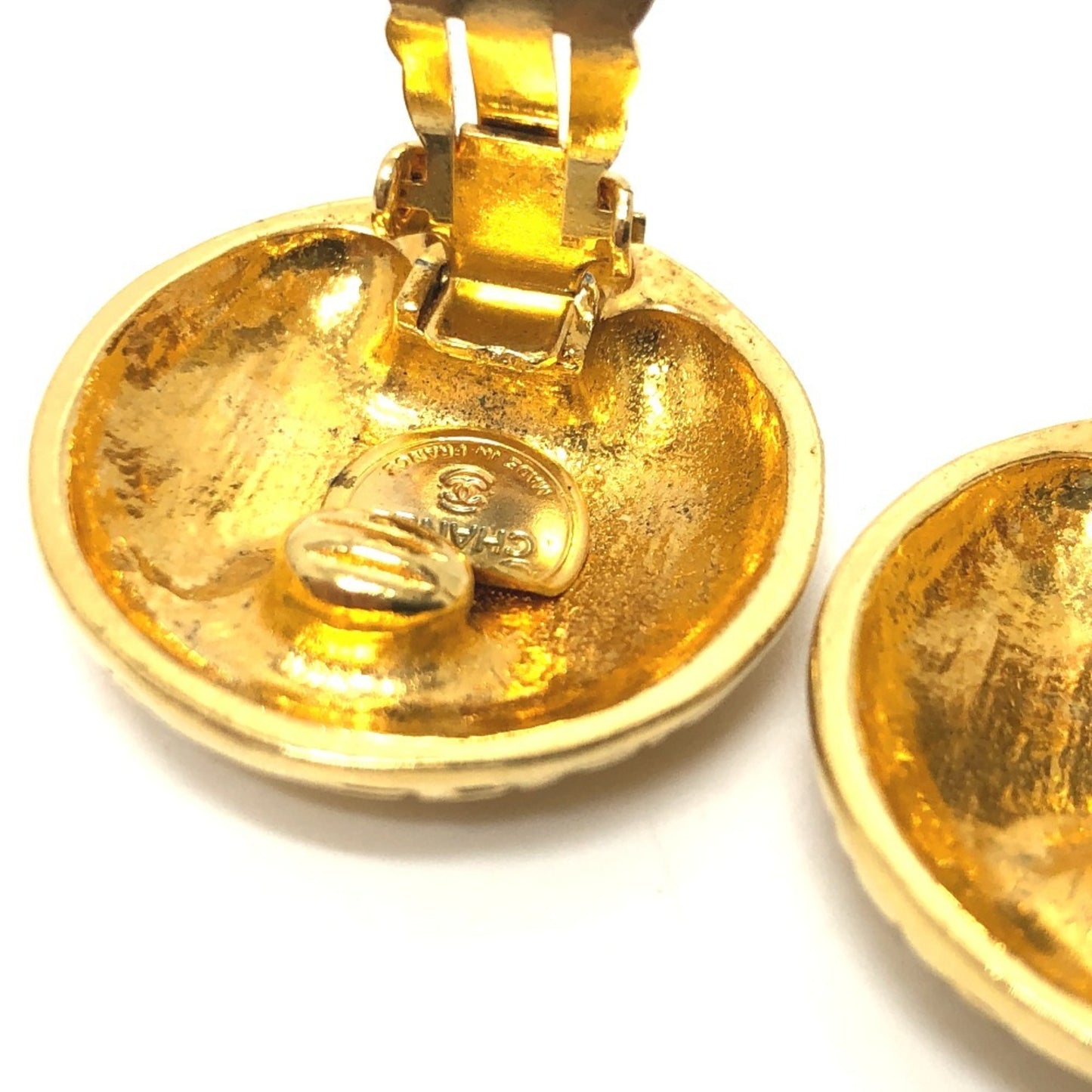 CHANEL Vintage Mademoiselle Round Earrings, Metal, Women's, Gold