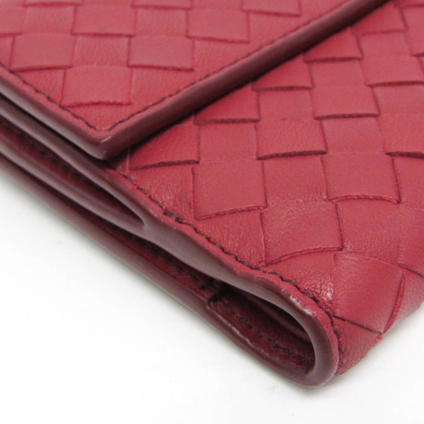 Bottega Veneta Intrecciato Compact Wallet Women,Men Leather Wallet (bi-fold) Red Color