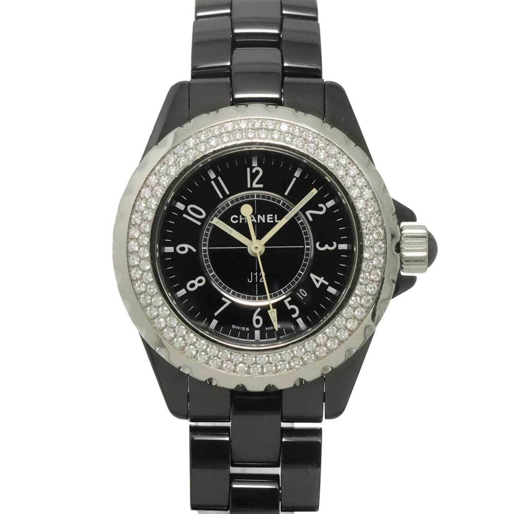Chanel J12 33mm H0949 Genuine Diamond Bezel Ladies' Watch Black Ceramic Date Quartz — Very Good