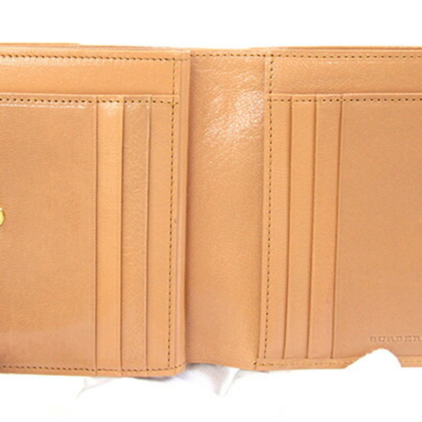 Burberry Double Wallet, Dark Beige Leather Compact Double-Sided Women's, BURBERRY