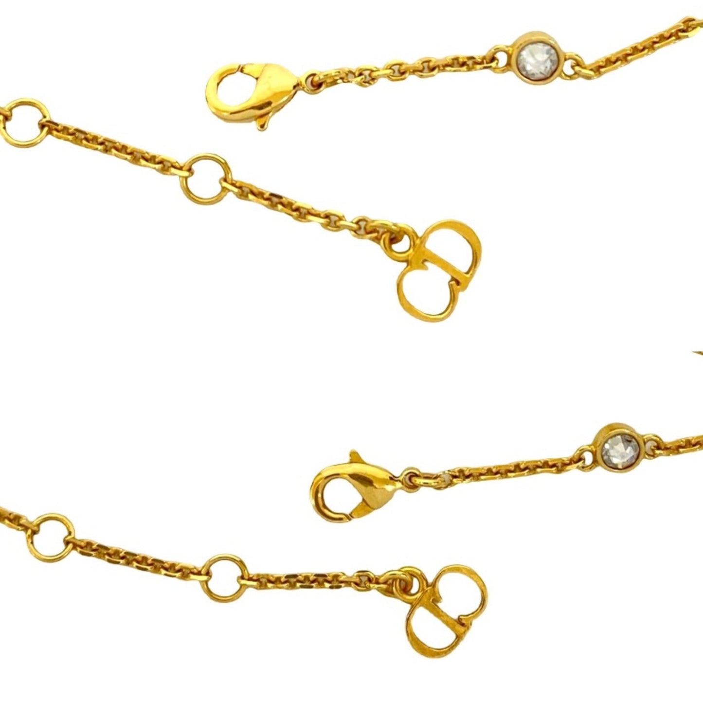 Christian Dior CD Logo GP Rhinestone and Faux Pearl Bracelet in Gold 04991