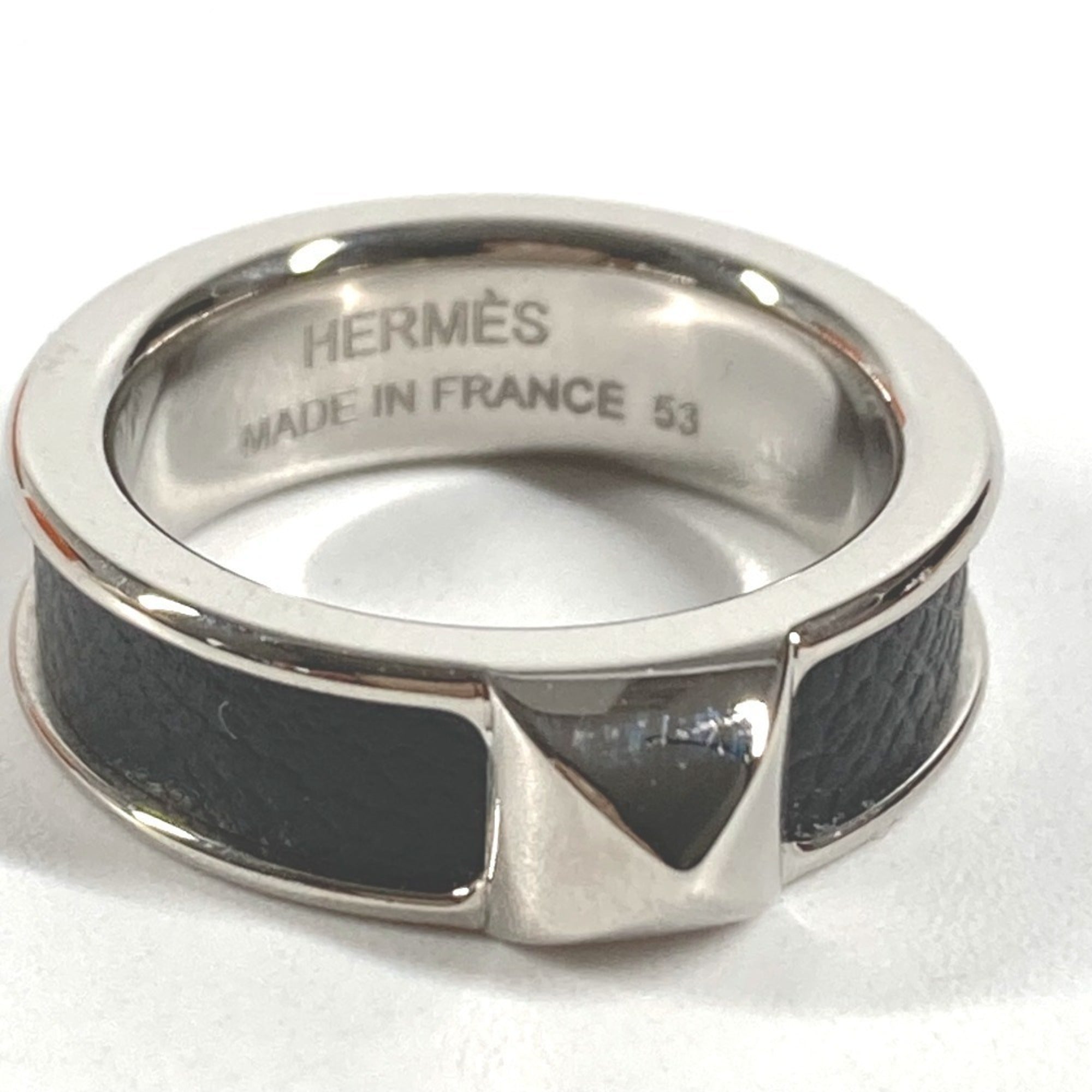 HERMES Hermes Athens Accessory Ring - Metal Leather Women's Black Size 1 — Like New