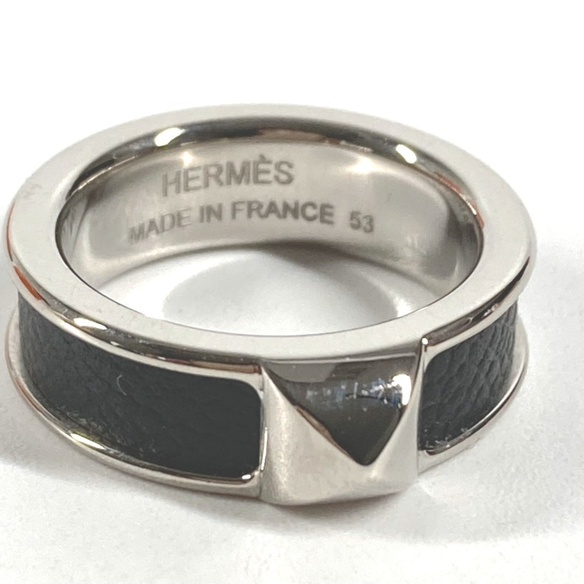 HERMES Hermes Athens Accessory Ring - Metal Leather Women's Black Size 1 — Like New
