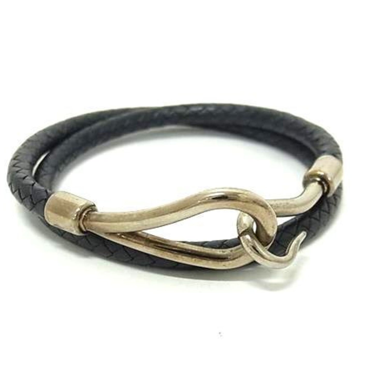 HERMES Jumbo Choker - Black Leather Double Bracelet for Men and Women