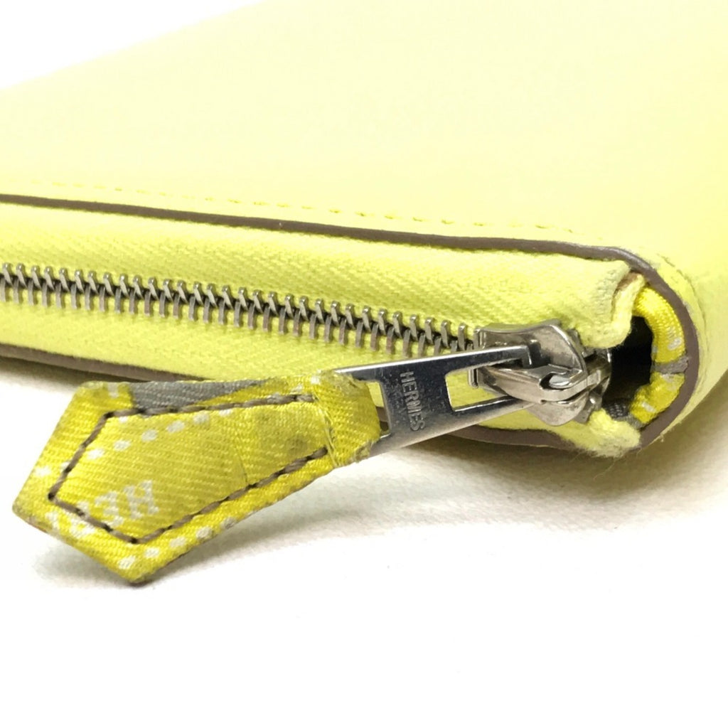 HERMES Silkin Azap Long Round Zip Wallet, Epsom Silk, Women's, Souffle, Yellow