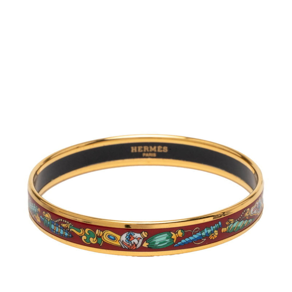 Hermes Enamel PM Cloisonne Bangle in Gold, Bordeaux, and Multicolor Plated for Women