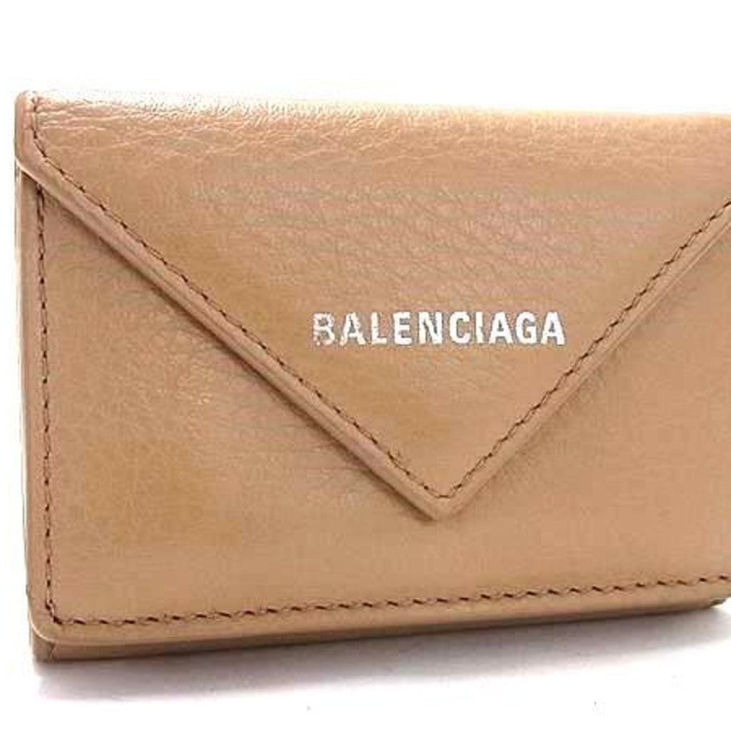 BALENCIAGA Paper Mini Wallet 391446 Beige Leather Women's Trifold